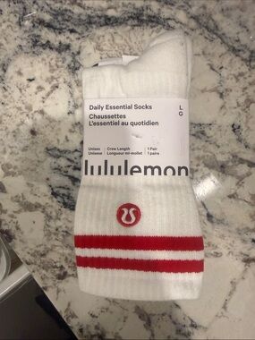 lululemon athletica White Crew Socks with Red Stripe Accents